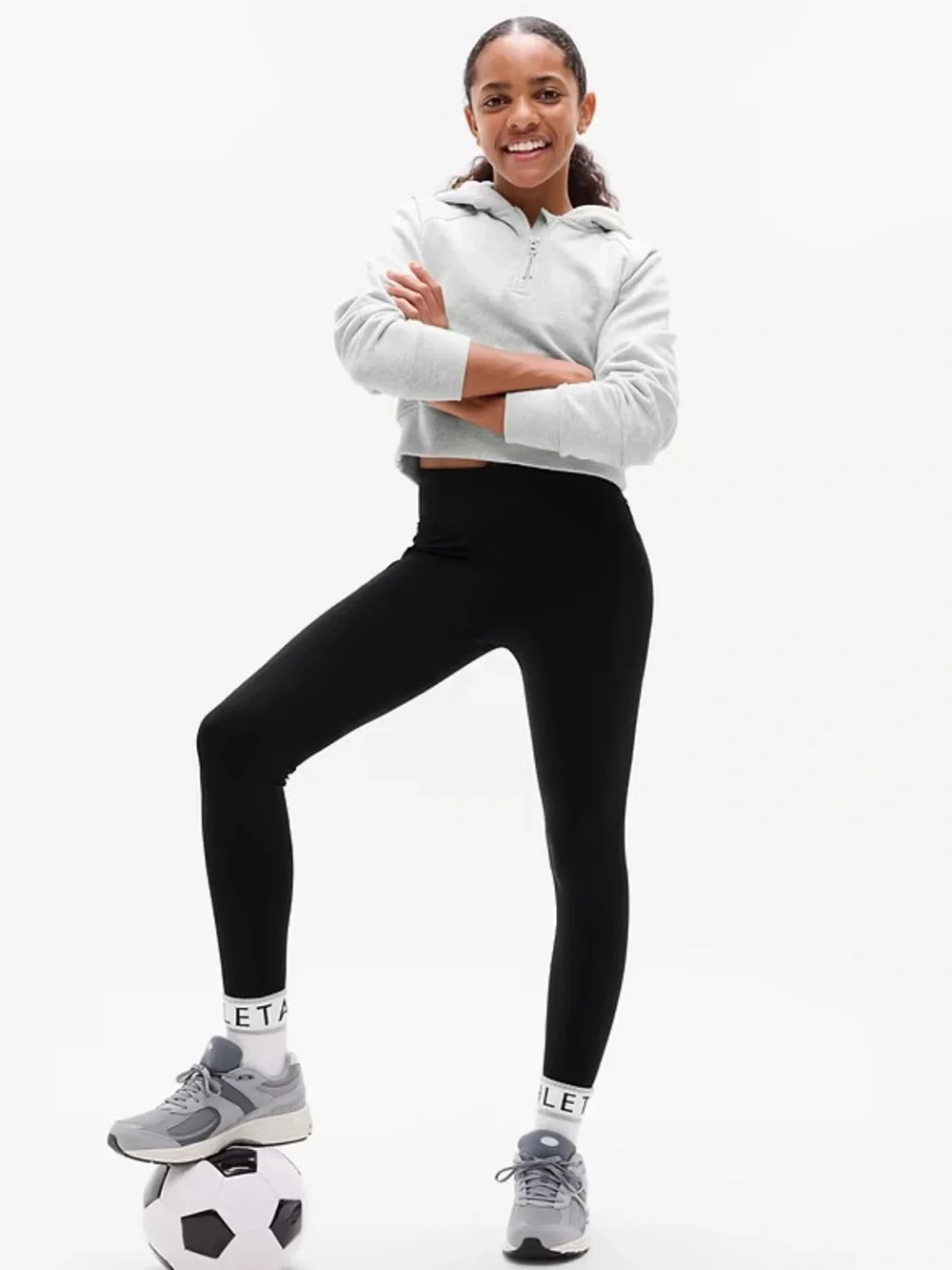 Athleta Youth Cropped Half-Zip Hoodie in White